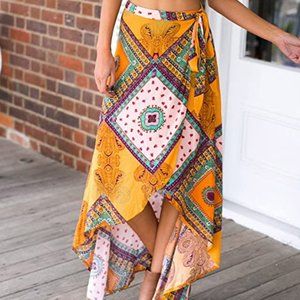 Women's High-Waisted Boho Asymmetrical Hem Tie Up